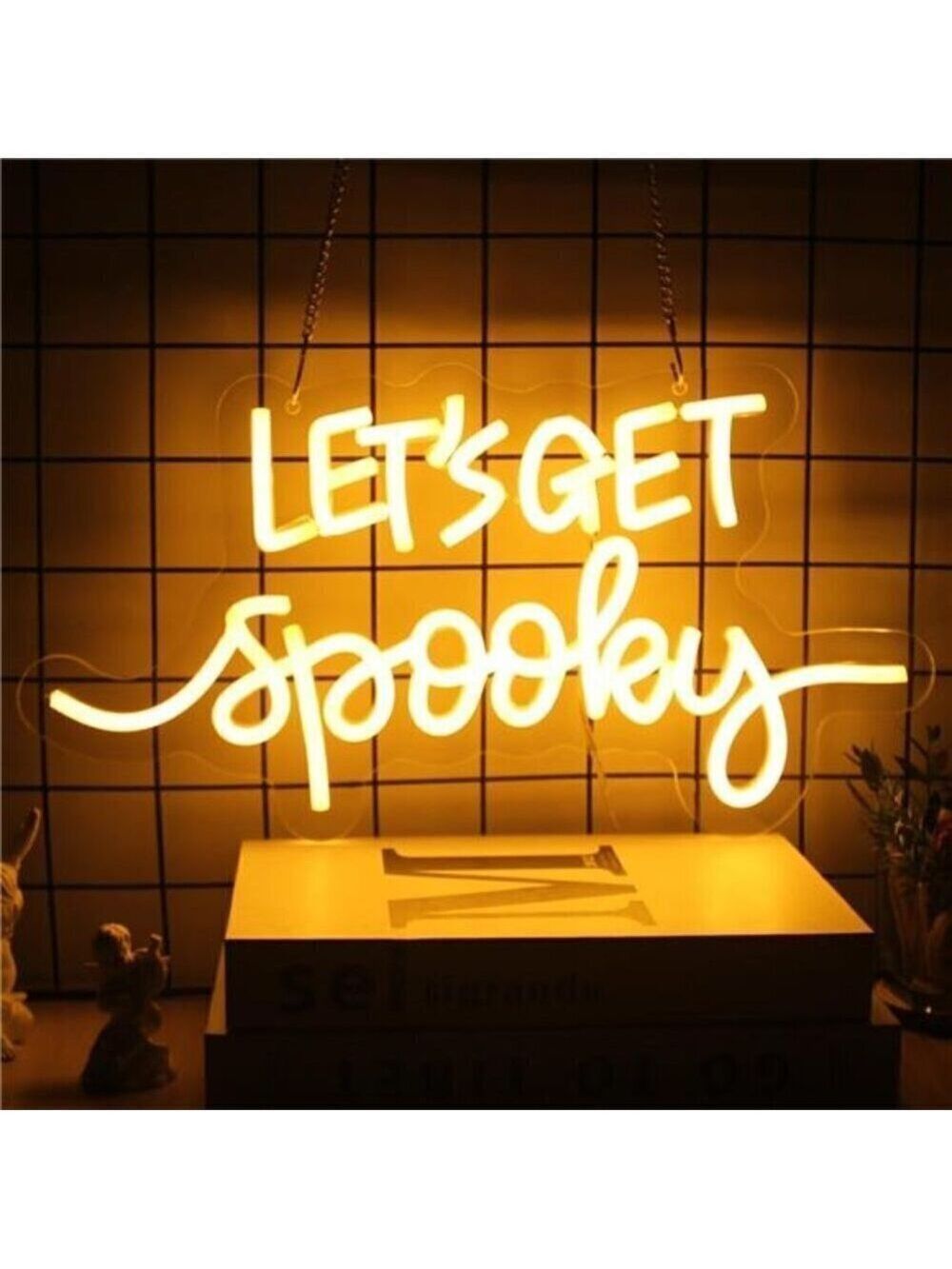Let's Get Spooky Neon Sign Halloween Yellow Letter LED Neon Light Decoration NEW